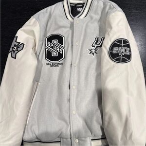 NBA Spurs Gray and White Varsity Jacket